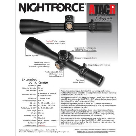 Nightforce ATACR 7-35x56 MilRad, TreMoR3 Dig PTL ZeroStop 1. képsík
